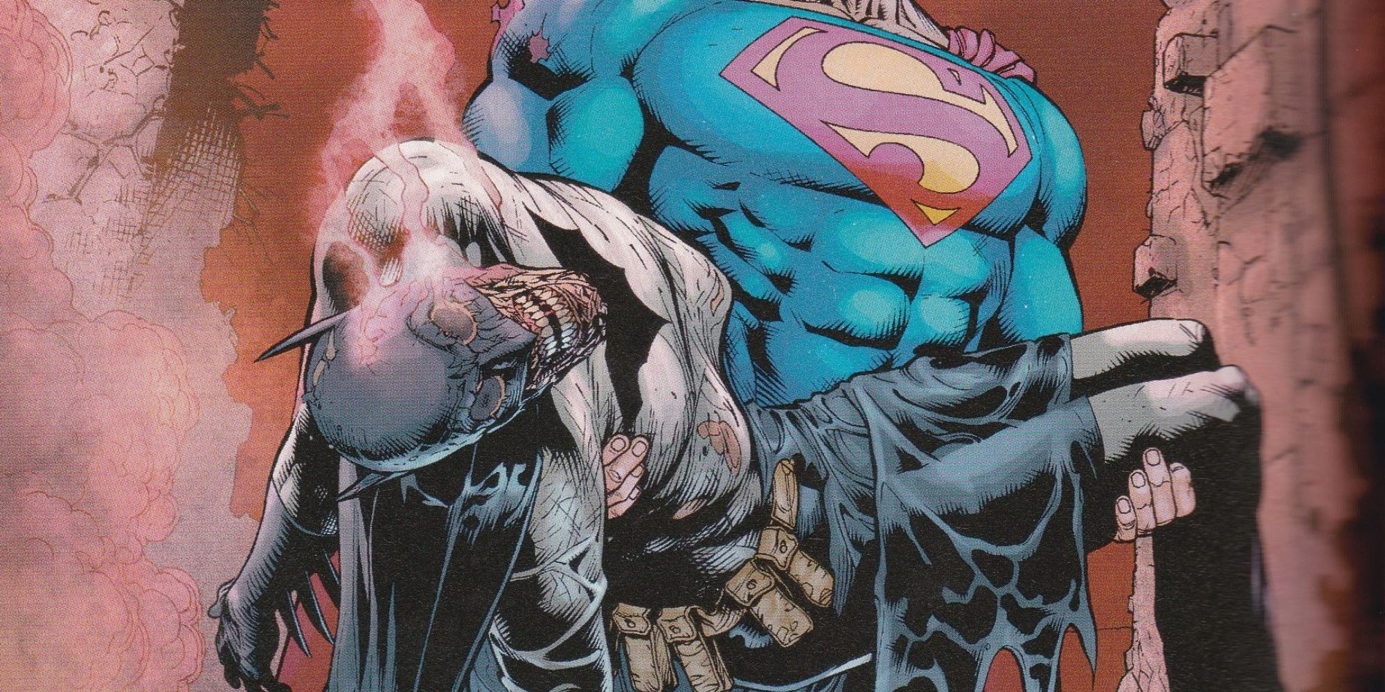 Superman carries Batman's body during the events of Final Crisis