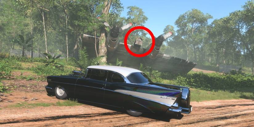 Forza Horizon 5 1957 Chevrolet Bel Air and Too Cool to Air treasure chest circled