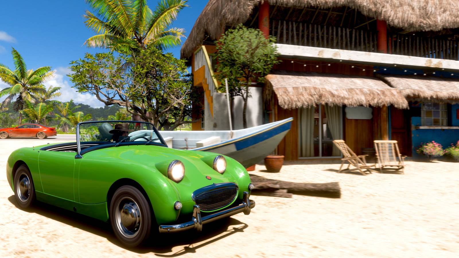 Forza Horizon 5 1958 Austin-Healey Sprite MKI in front of Lugar Tranquilo House