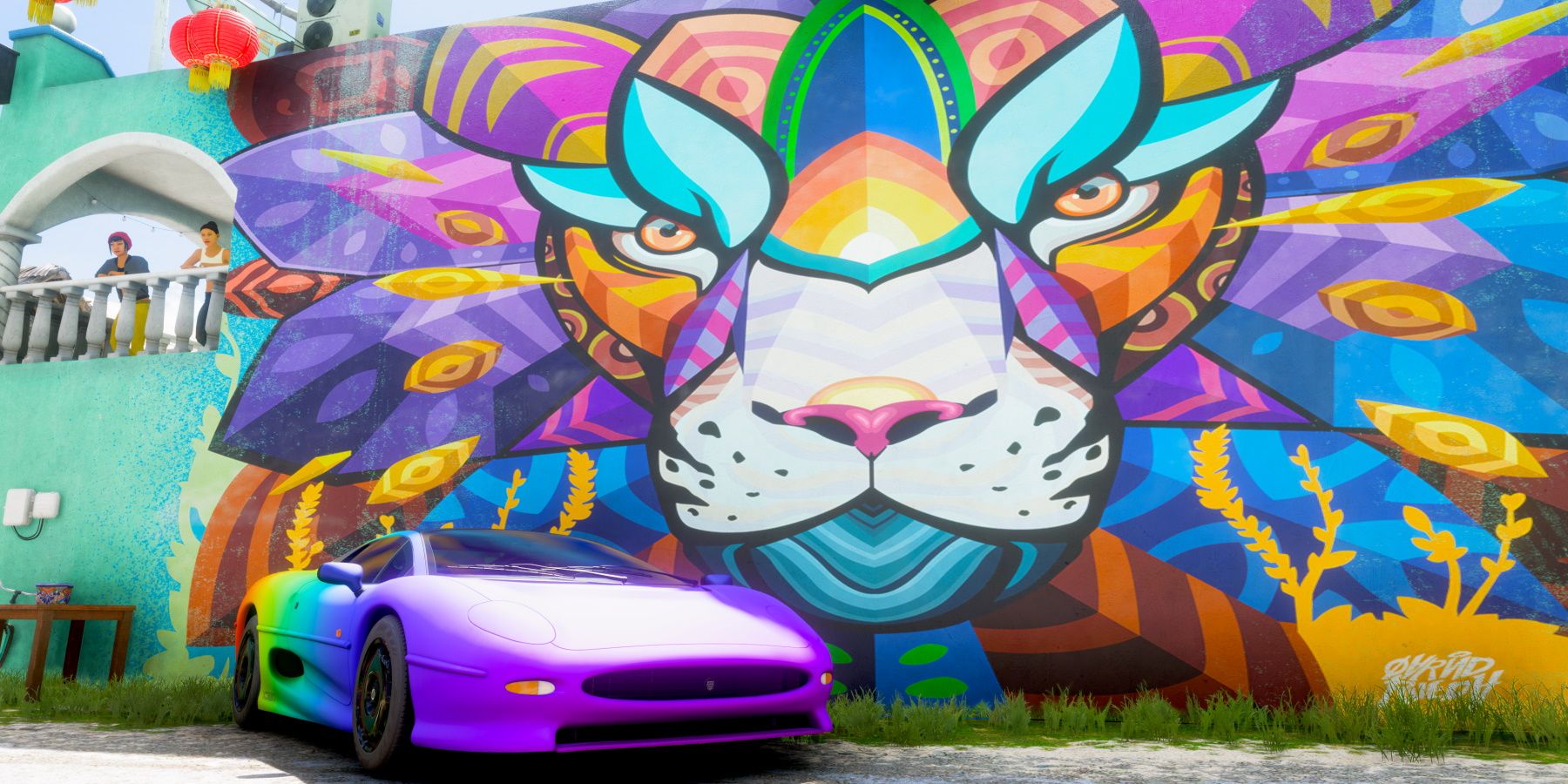 Forza Horizon 5 Jaguar in from of colorful mural