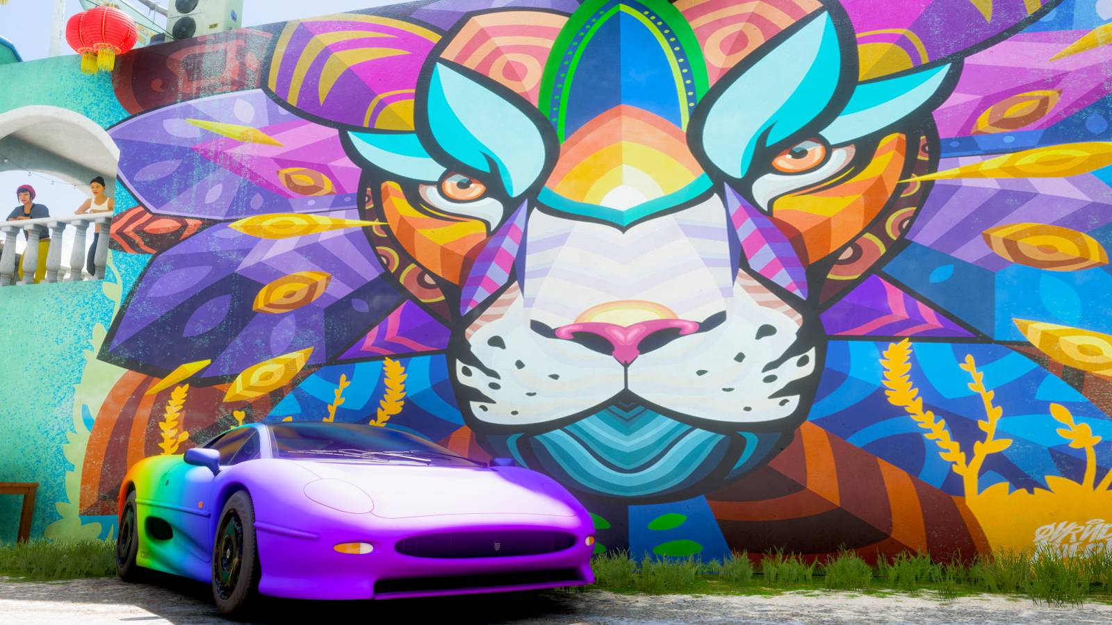 Forza Horizon 5 Jaguar in from of colorful mural