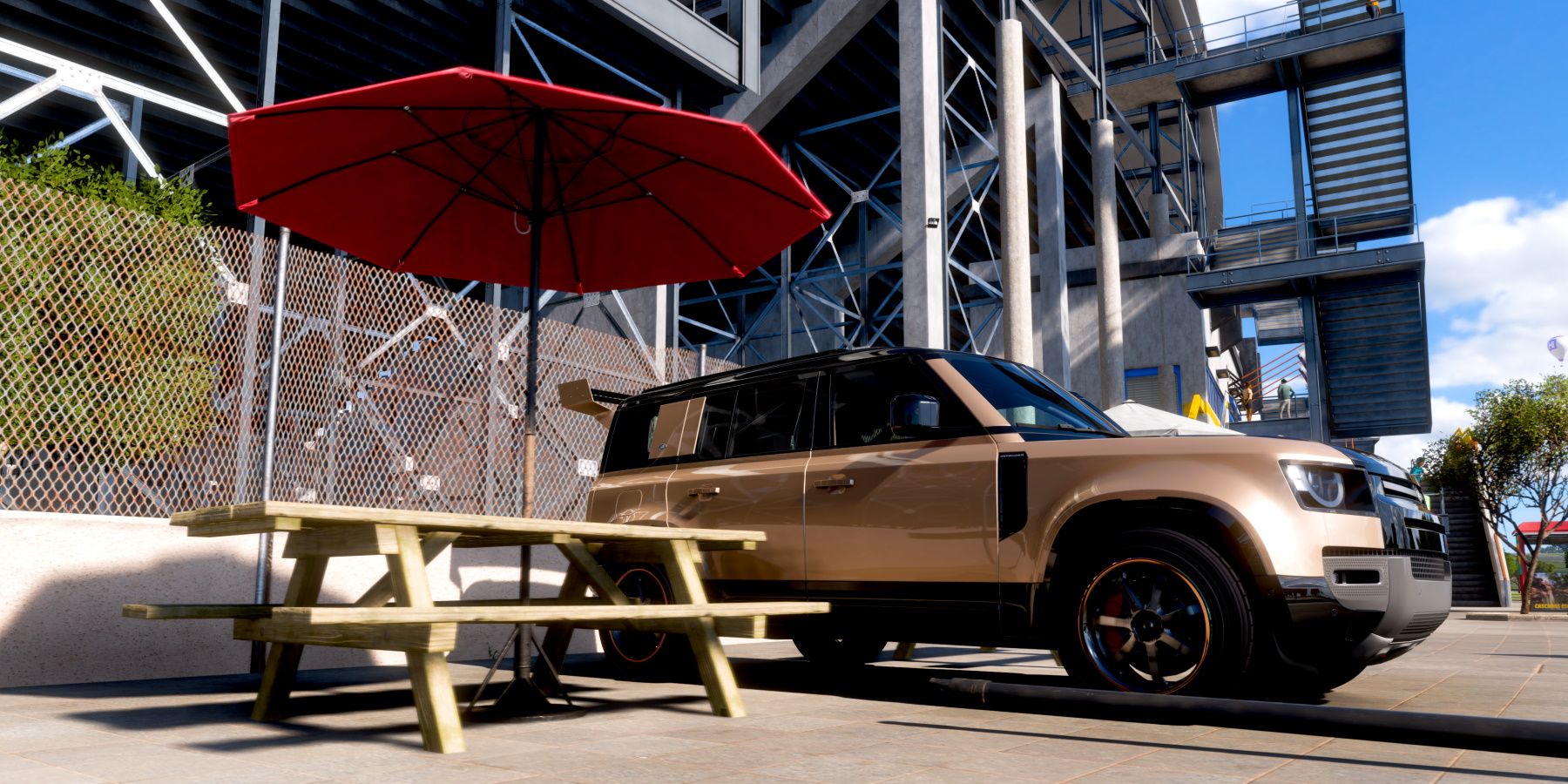 Forza Horizon 5 Picnoc Table and Defender Land Rover at El Stadio Horizon