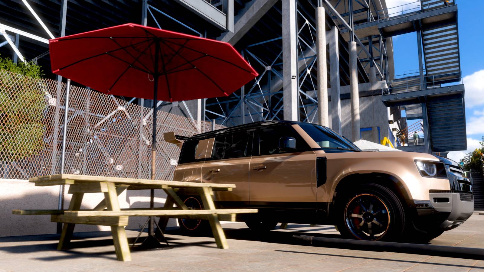 Forza Horizon 5 Picnoc Table and Defender Land Rover at El Stadio Horizon