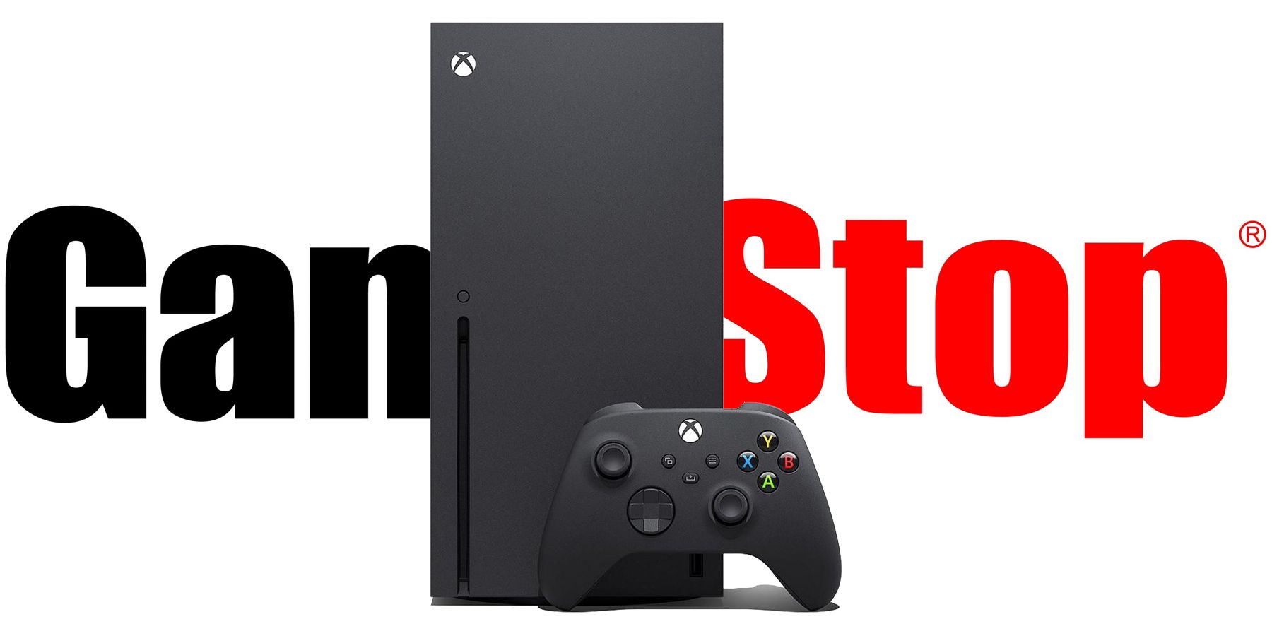 Xbox Series X in front of GameStop logo