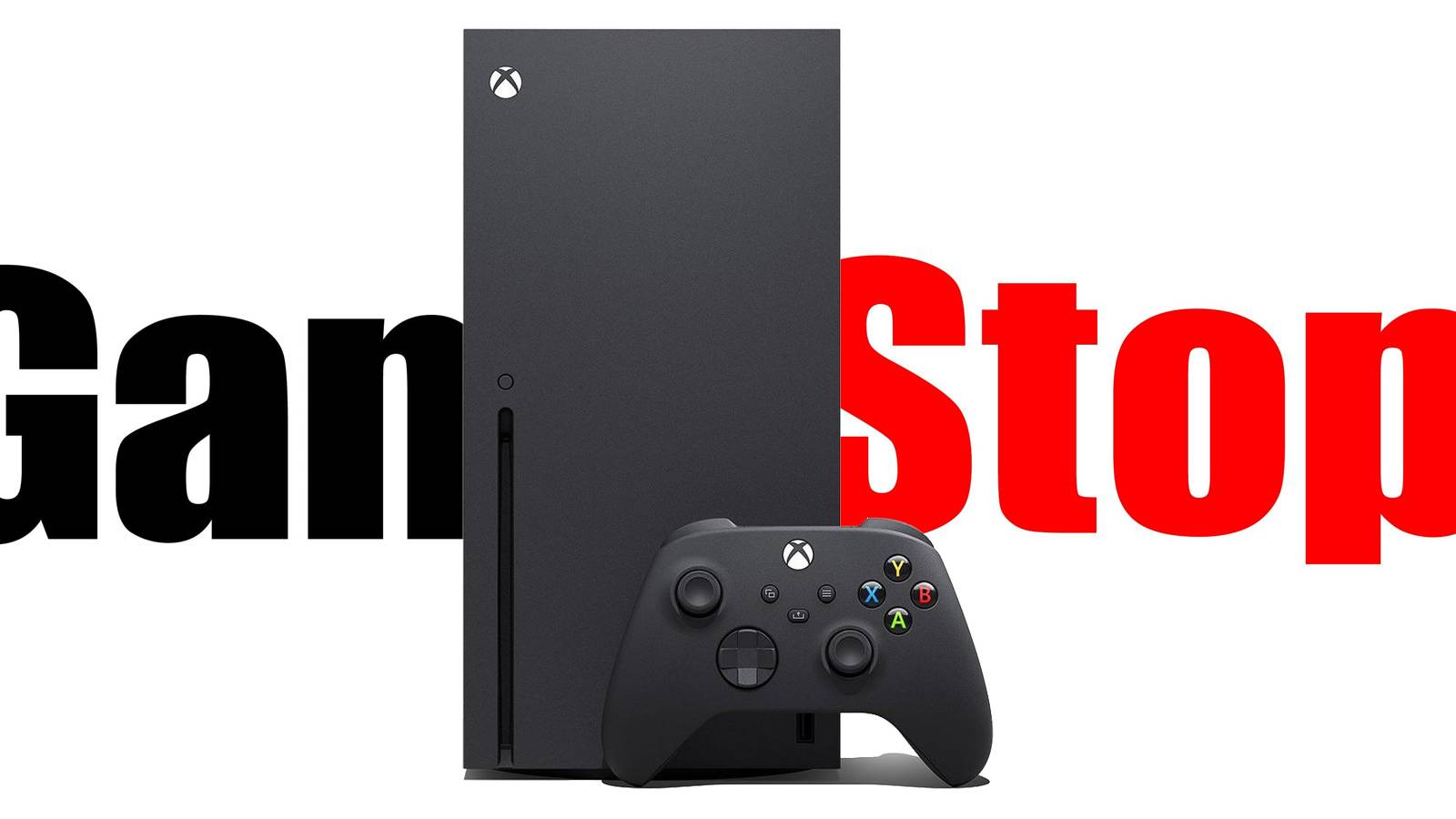 Xbox Series X in front of GameStop logo