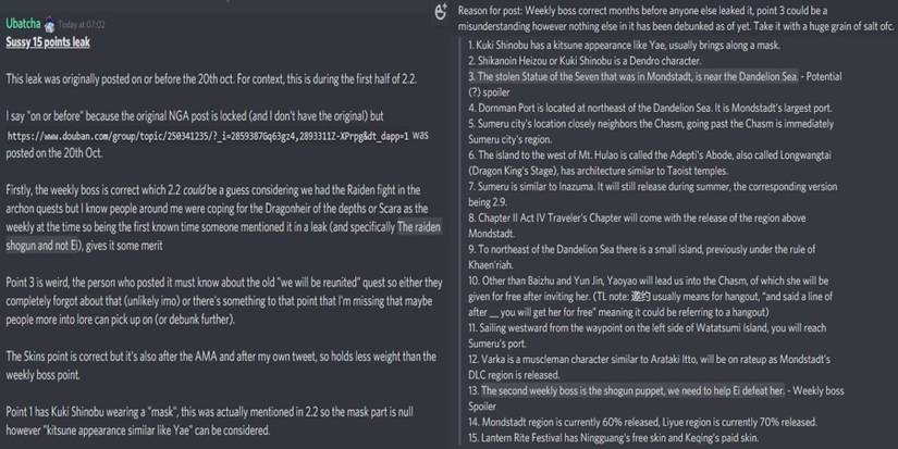 Genshin Impact Sumeru leak taken from Reddit