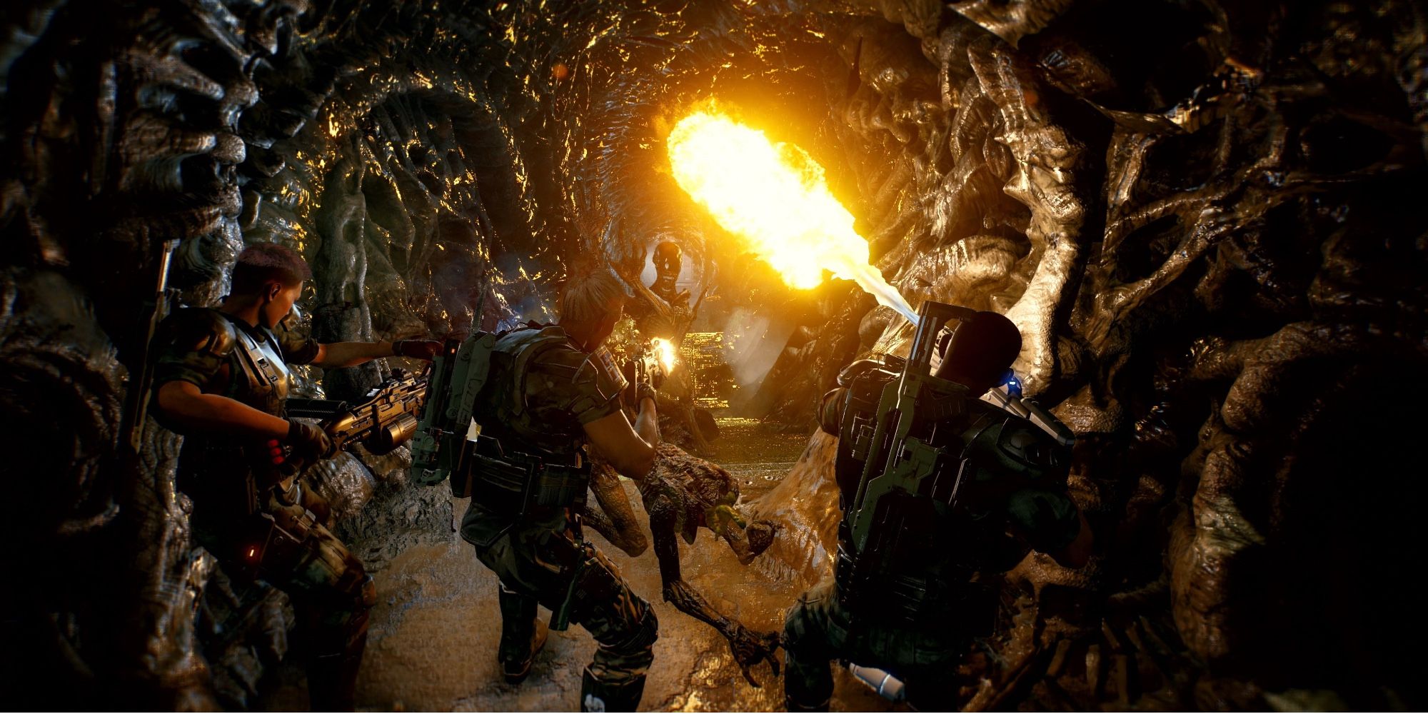 Great PvE Games - Alien - Fireteam Elite - Player burns Alien hideout