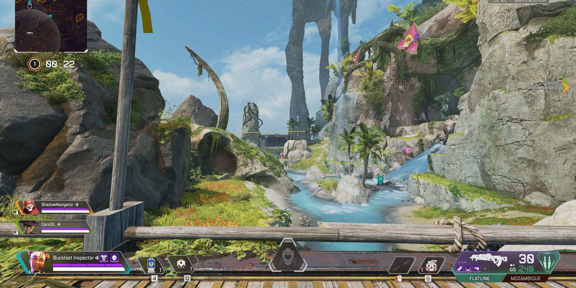 Looking down the middle lane toward a waterfall and island on the map Habitat in Apex