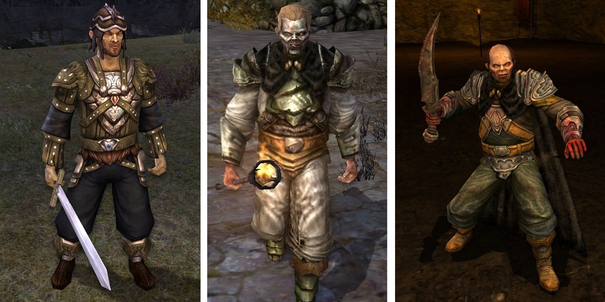 Split image of three Half-Orcs from Lord of the Rings Online