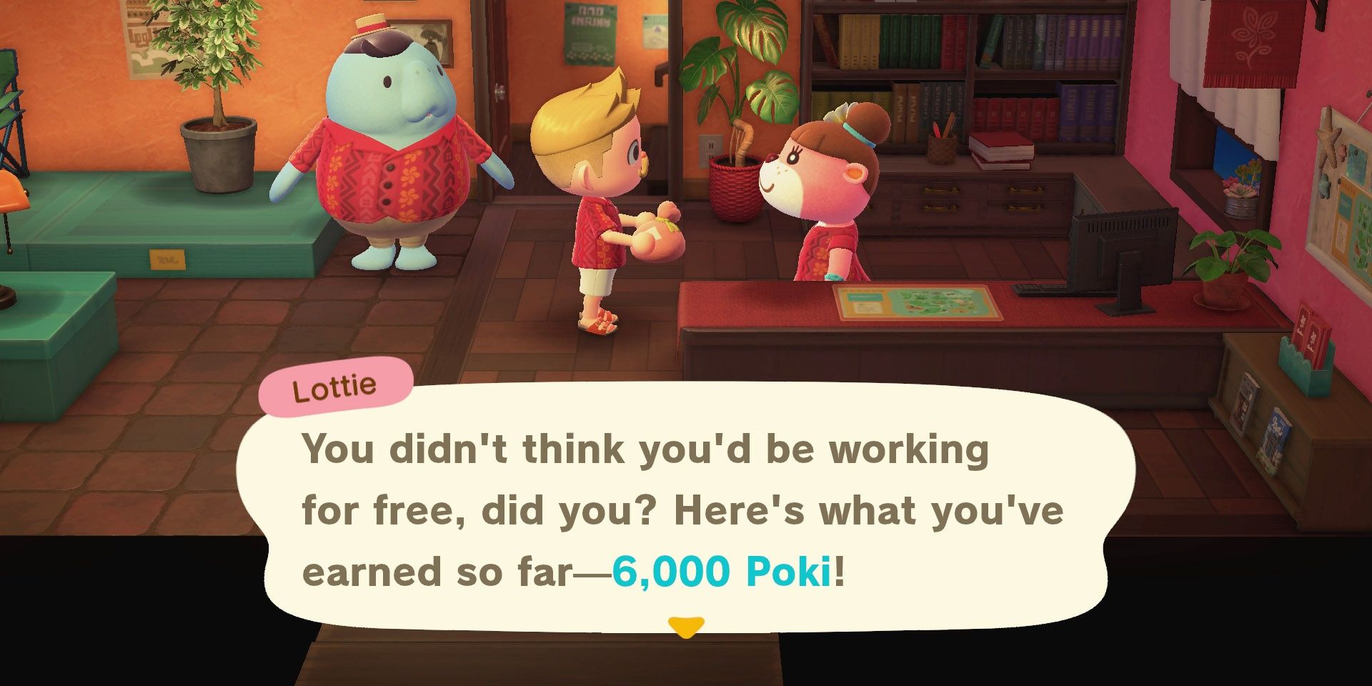 Получение оплаты от Лотти в Animal Crossing Happy Home Paradise