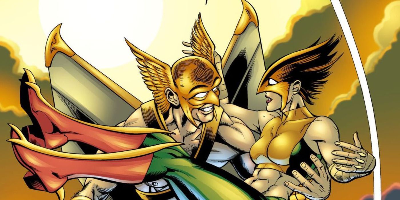 Hawkman catching Hawkgirl in the air