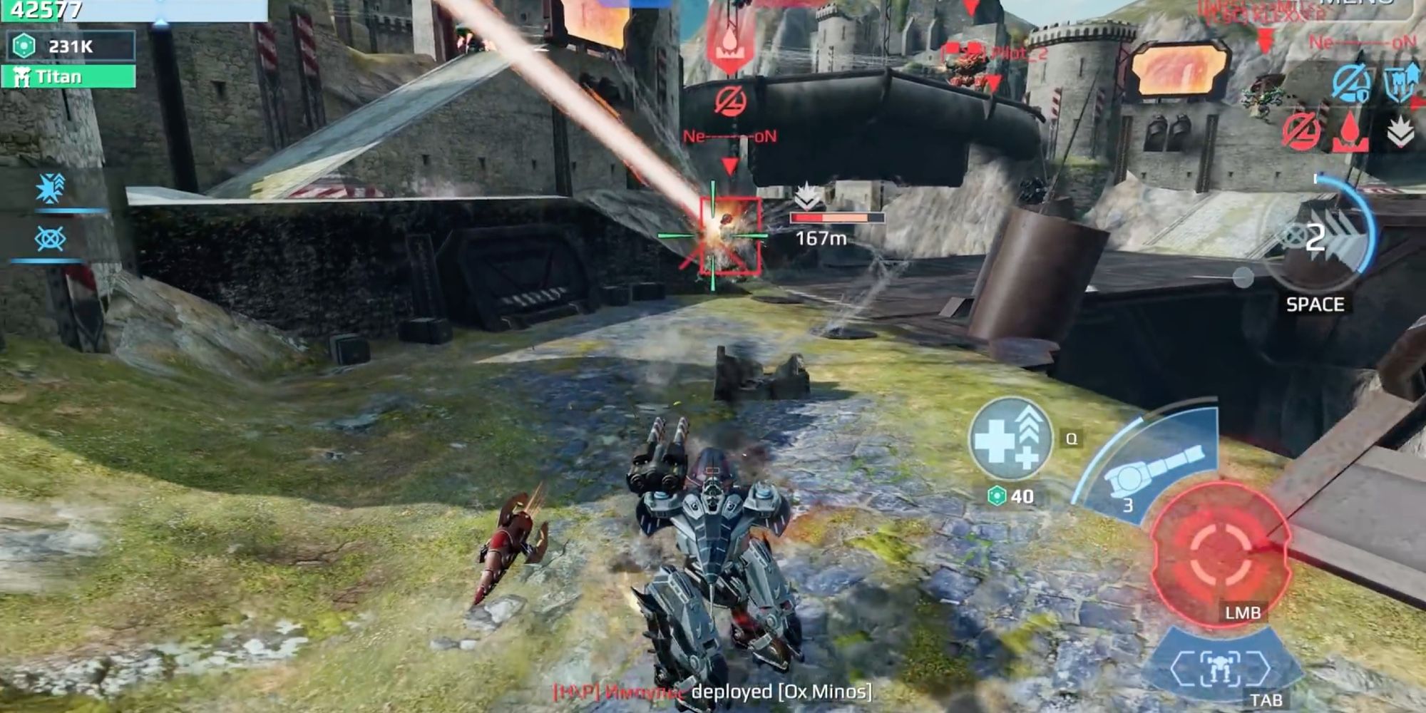 Heavy Weapons in War Robots - Hornet - Player shoots shells at opponent