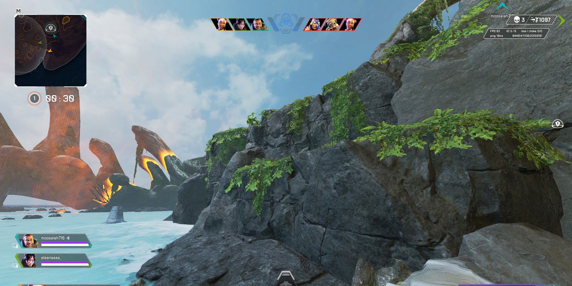 A hiding spot on a rocky cliff with foliage, on the Arenas map Habitat in Apex Legends