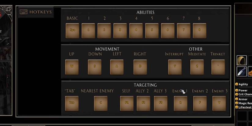 Hotkey screen in Arena of Kings