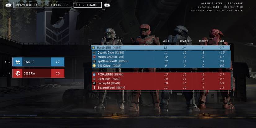Halo Infinite scoreboard at the end of team slayer