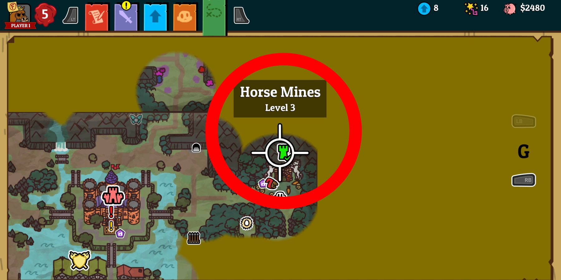 Nobody Saves the World Horse Mines location circled on map