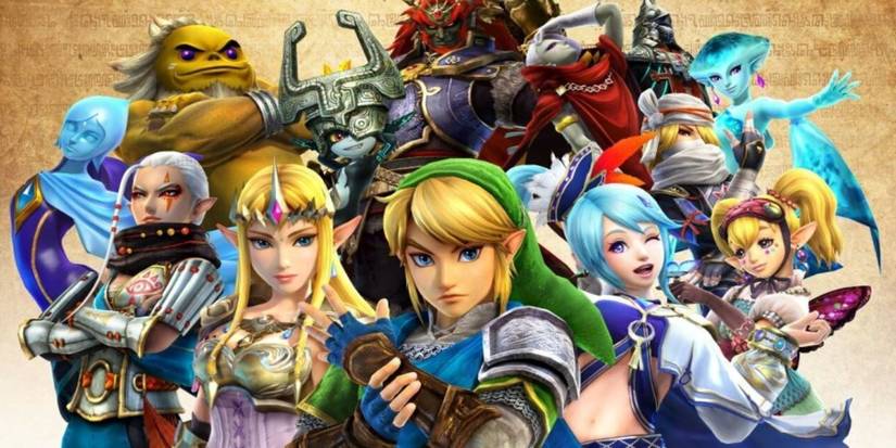Art from Hyrule Warriors: Definitive Edition showing Impa, Zelda, Link, Lana, Agitha, Fi, Darunia, Midna, Ganondorf, Ghirahim, Sheik, Zant, and Princess Ruto