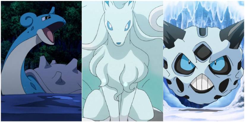 Pokemon Lapras, Alolan Ninetales, and Glalie face forward