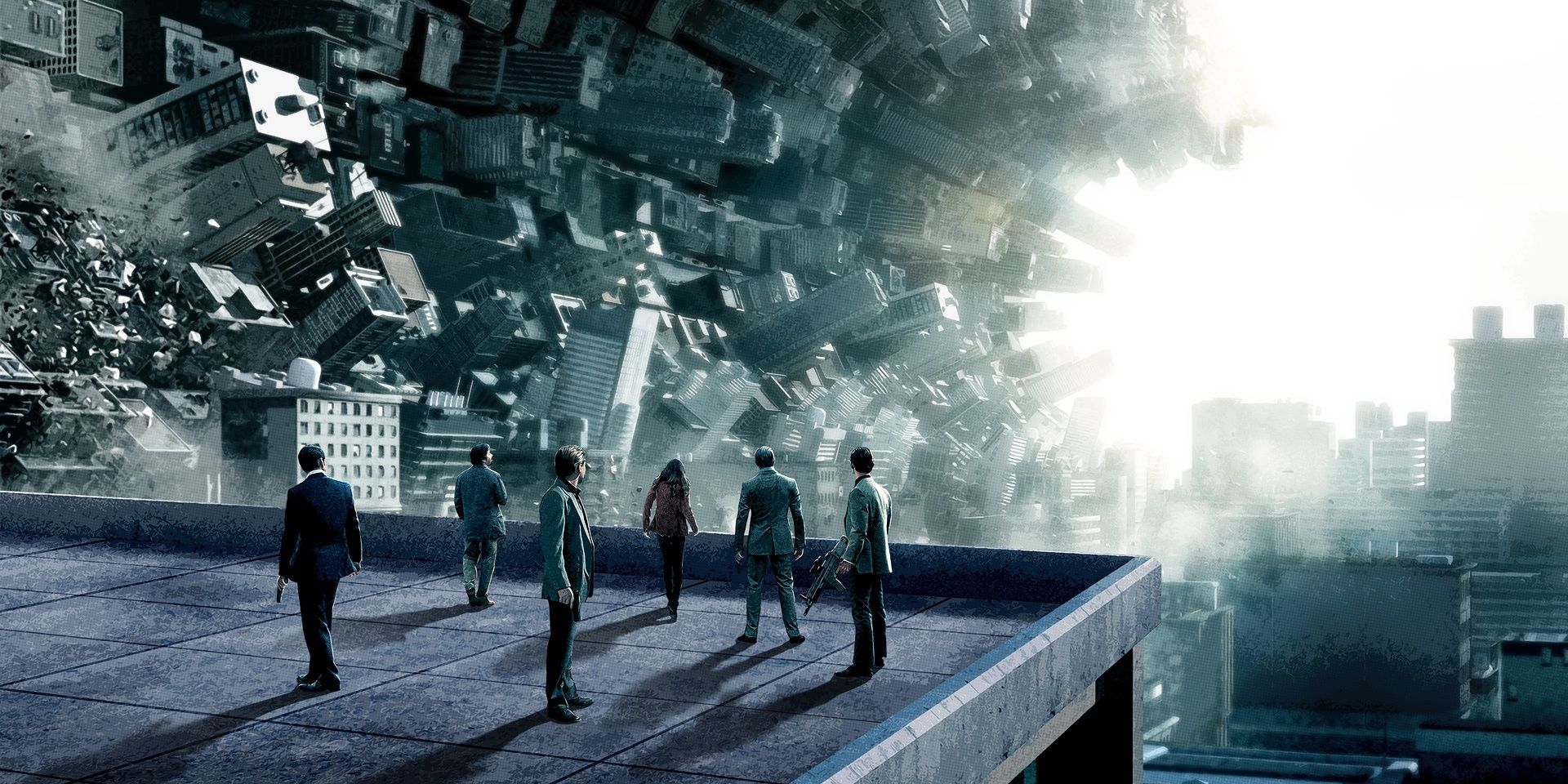 A city bends in on itself in this poster for Christopher Nolan's film Inception, starring Leonardo DiCaprio
