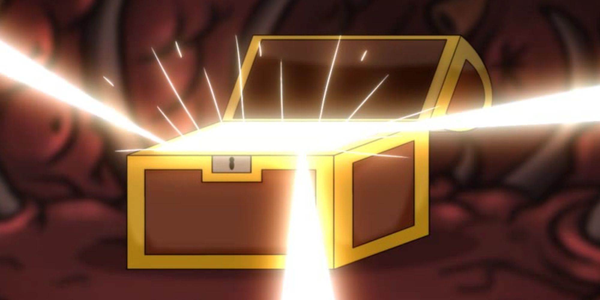 The Binding of Isaac: Repentance. A big treasure chest opens, emitting beams of light.