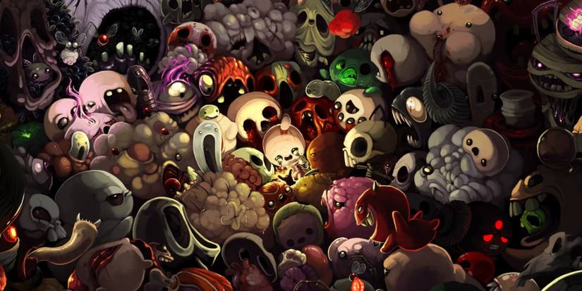 The Binding of Isaac: Repentance. Isaac cries in the center of the image, surrounded on all sides by many different enemies from the game.