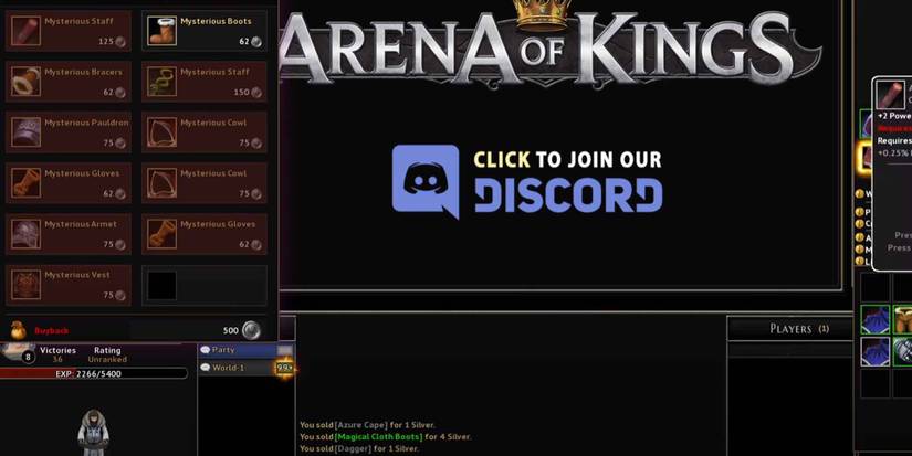 Checking items in Arena of Kings