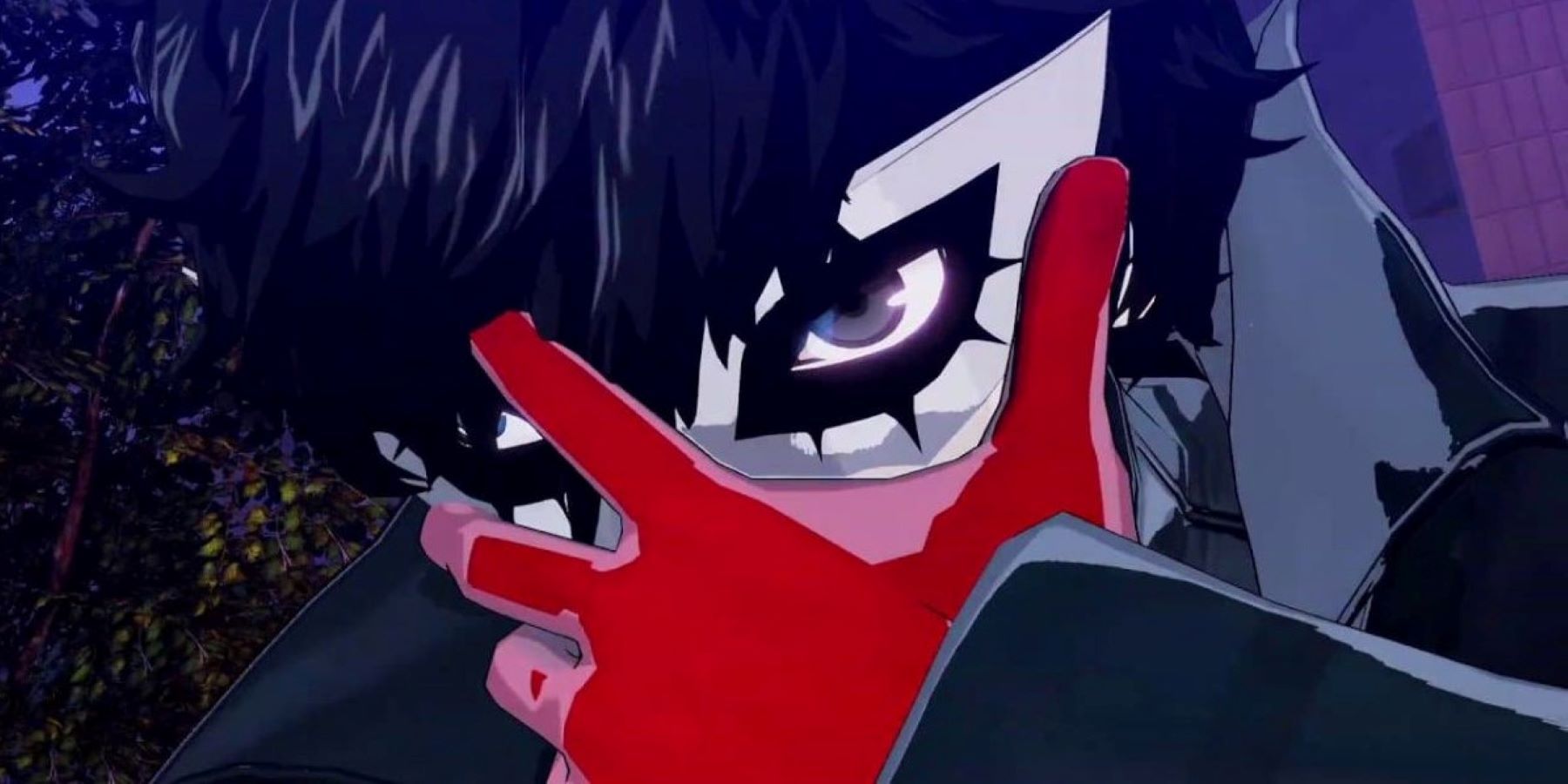 A close-up of Joker holding his Phantom Thief mask in Persona 5 Strikers