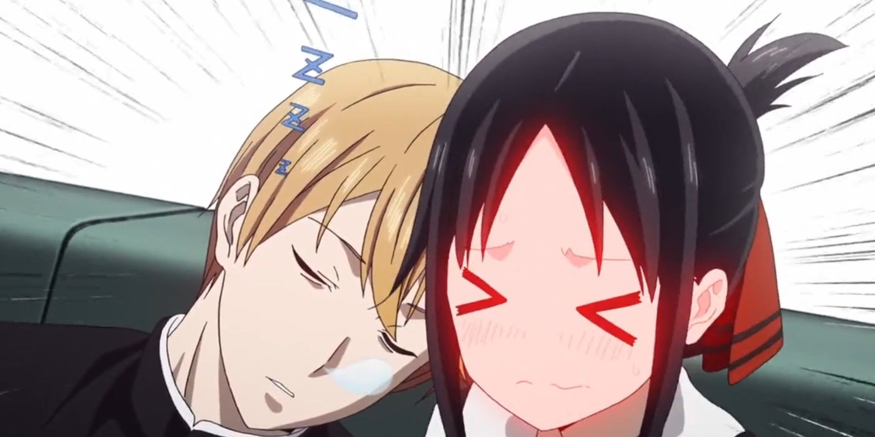 Kaguya-sama Shirogane sleeping on Kaguya's shoulder