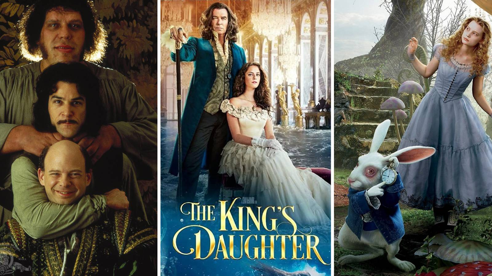 Split image from The Princess Bride, The King's Daughter, and Alice in Wonderland