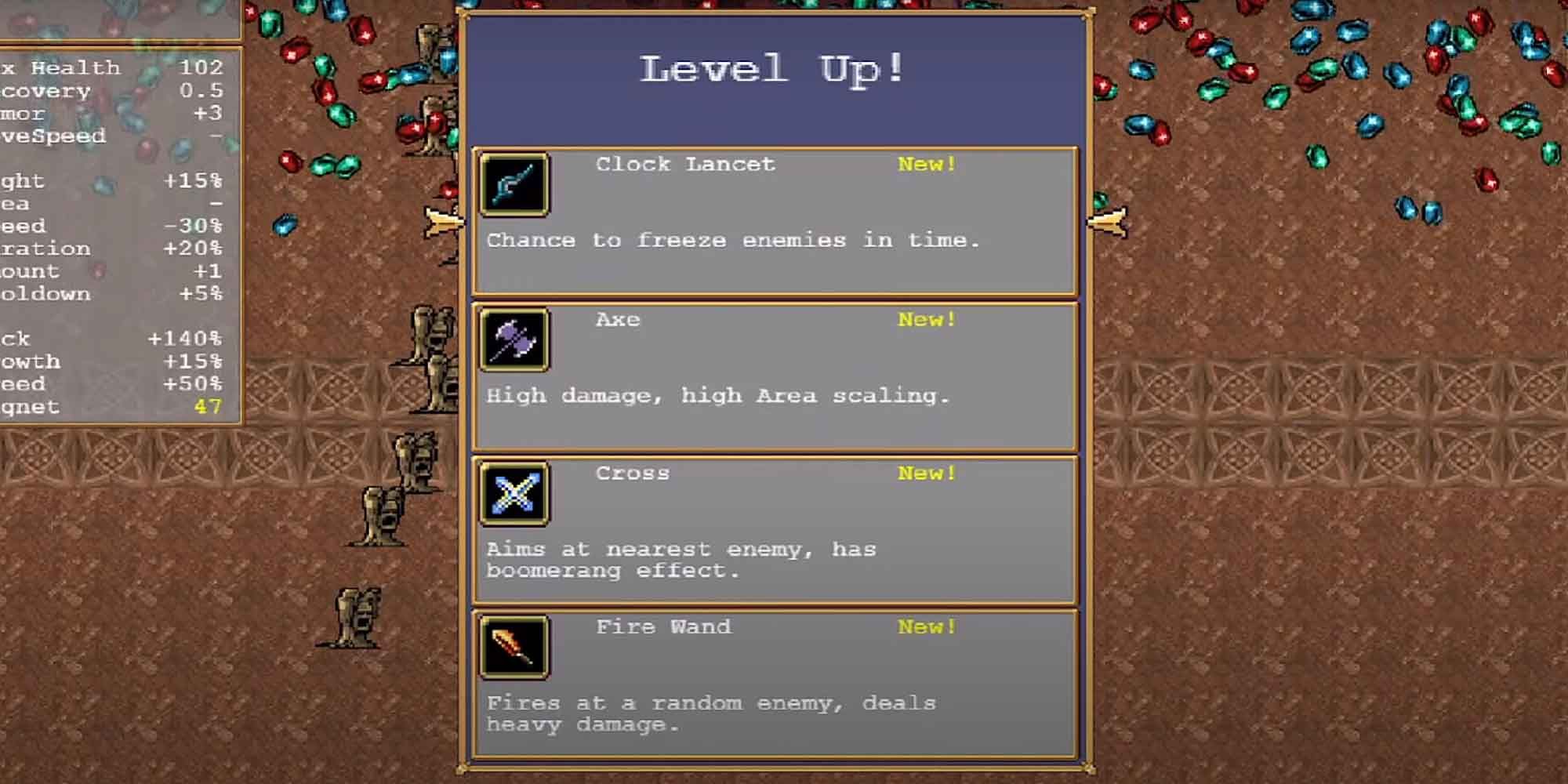 Leveling-up in Vampire Survivors