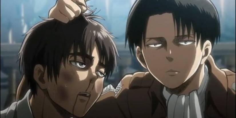 Levi beating Eren in Attack on Titan