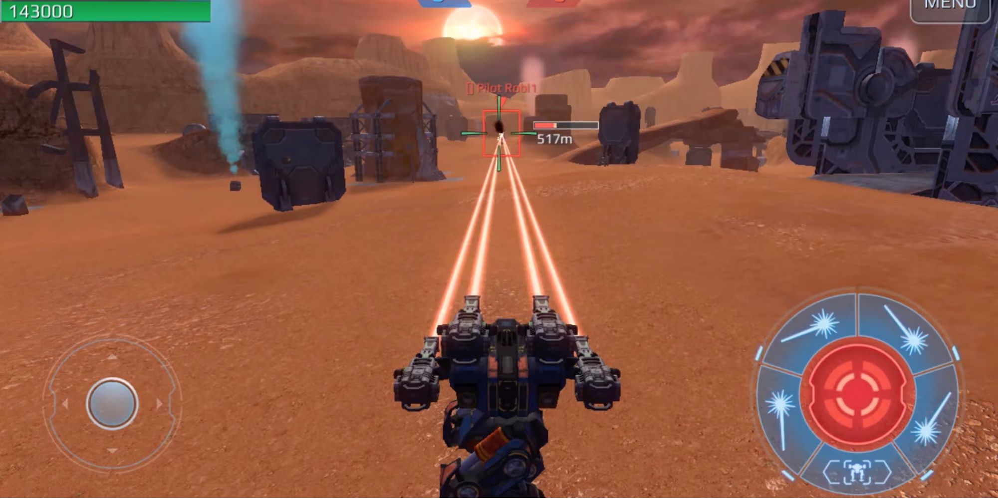 Light Weapons in War Robots - Gekko - Player strikes opponent at long-range