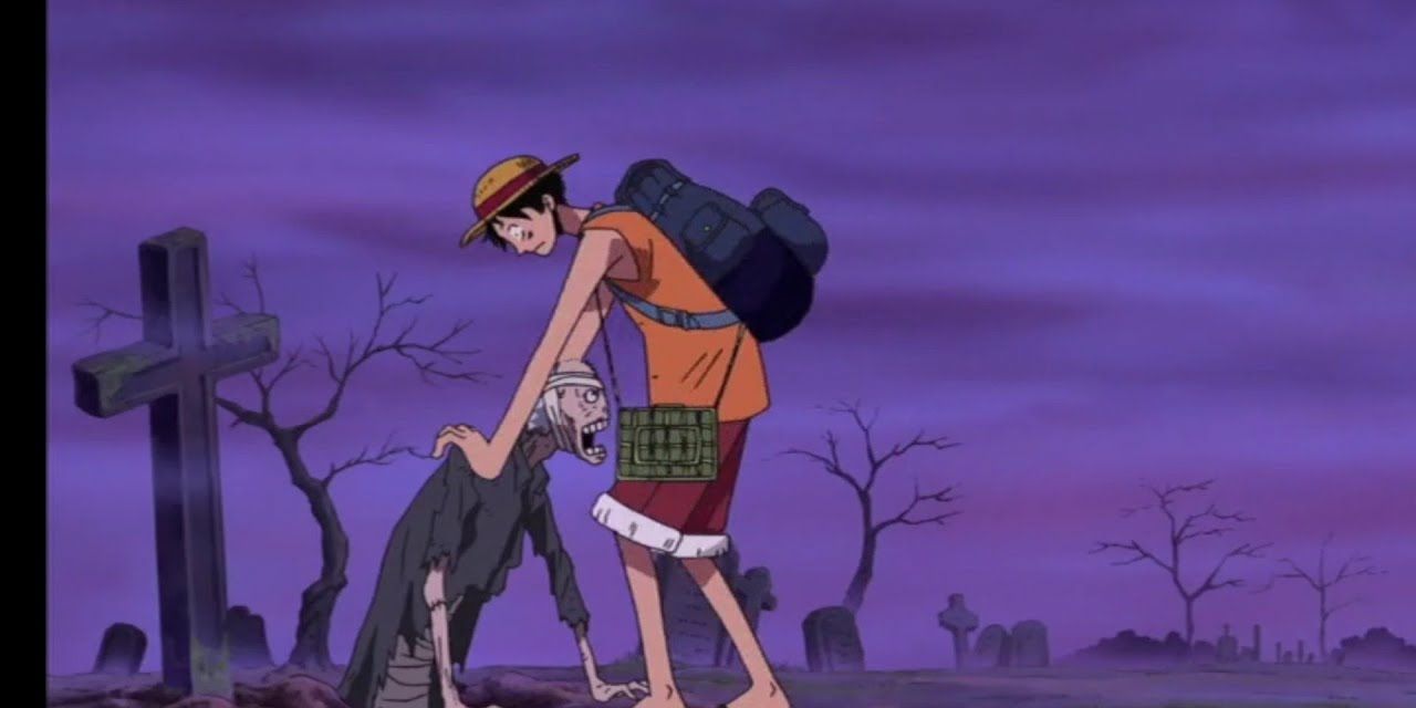 One Piece Luffy pushes a zombie back