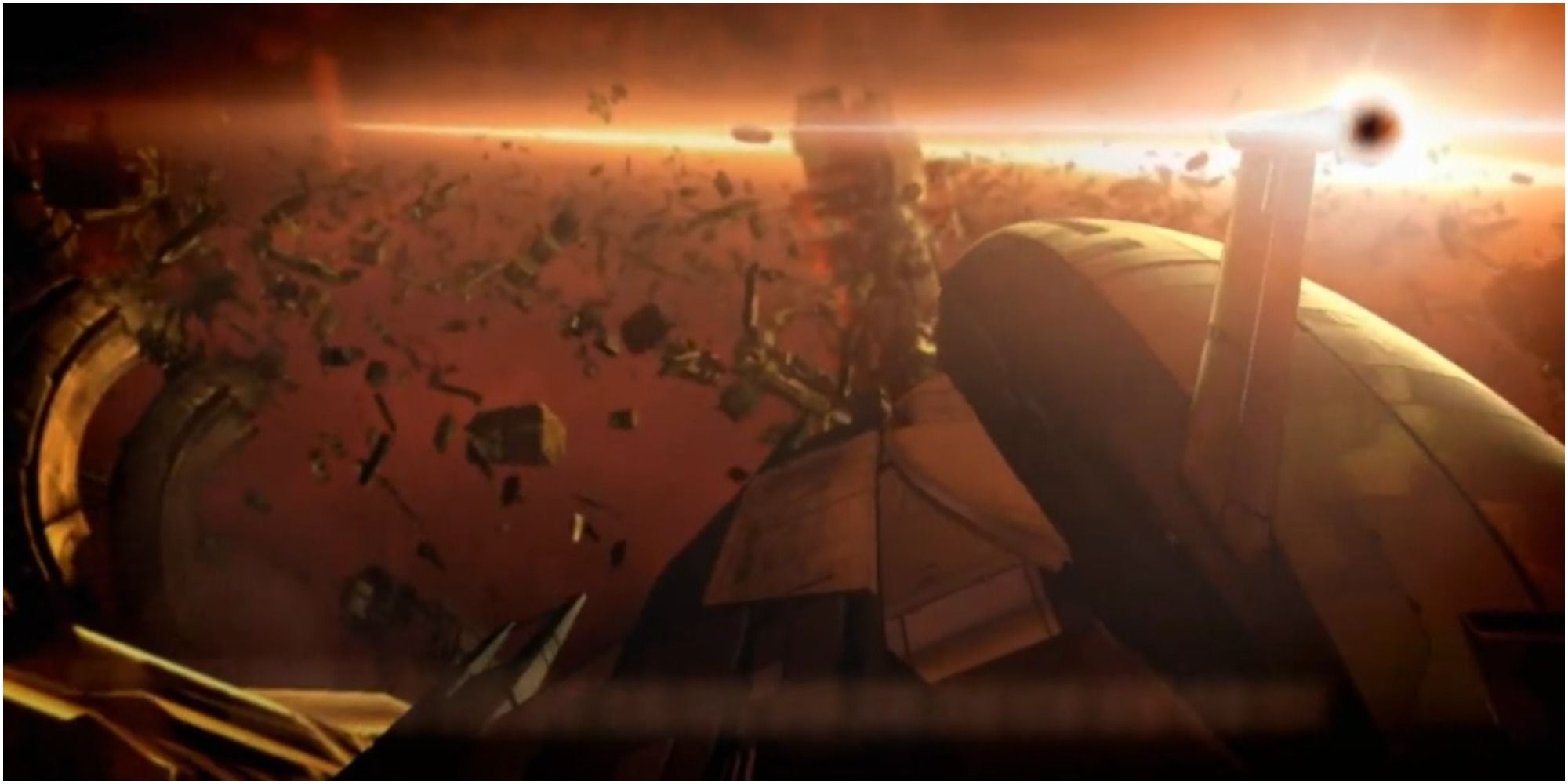 Mass Effect 2 Normandy Flying Through A Debris Field
