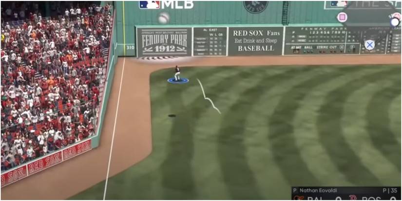MLB The Show 21 Left Fielder Playing A Ball Off Of The Wall