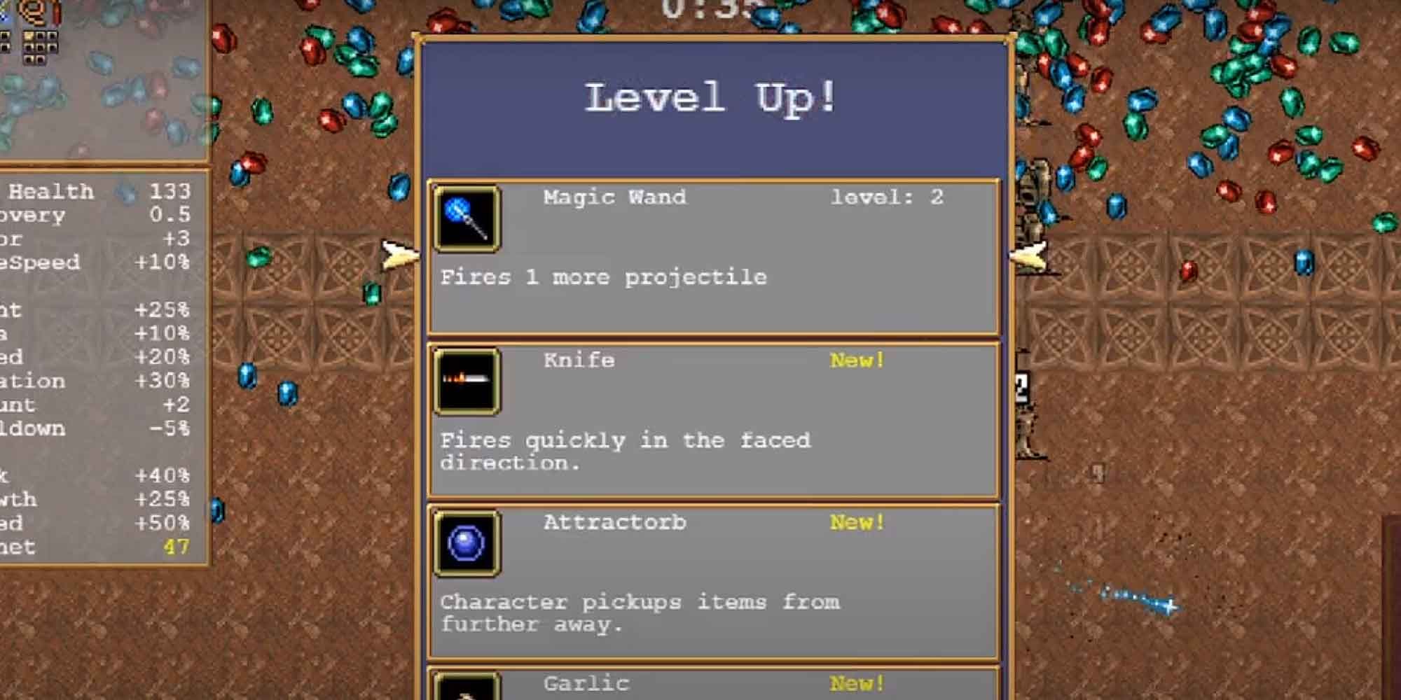 Leveling-up the Magic Wand in Vampire Survivors
