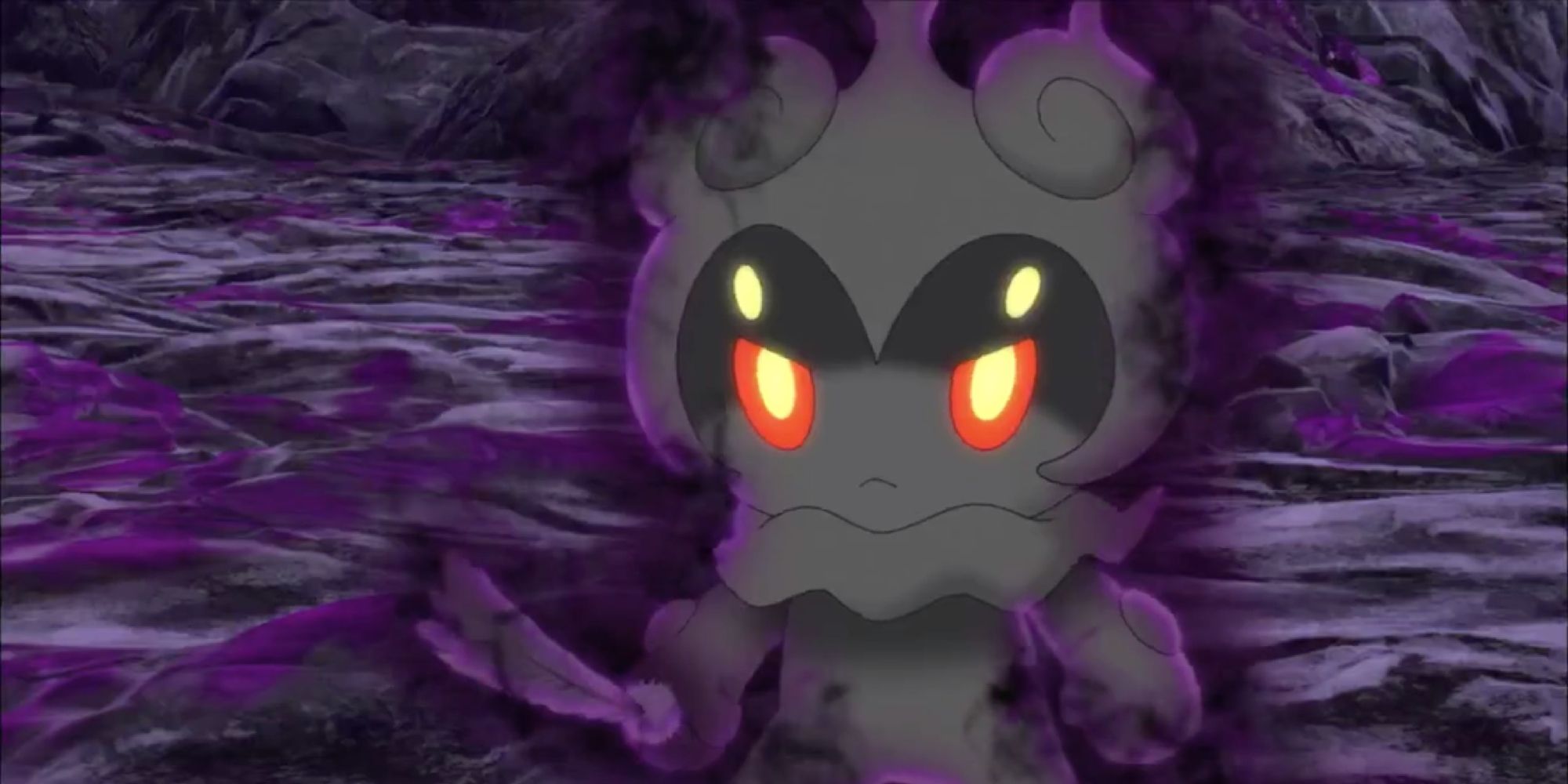 Marshadow charged up with shadow energy in the Pokemon The Movie: I Choose You!