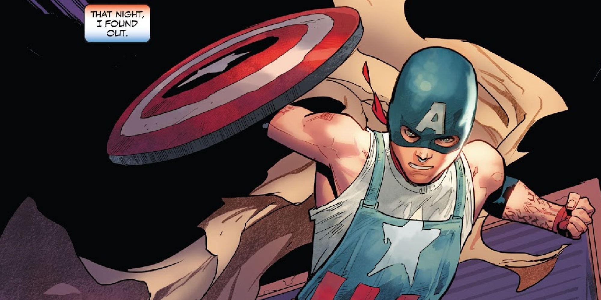 Aaron Fischer wearing a makeshift Captain America outfit heading into battle