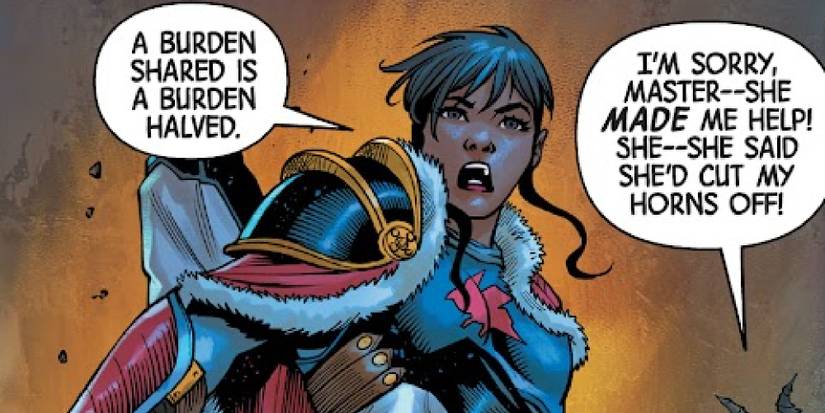 Jackie donning the Black Knight outfit and Ebony Blade to help Dane Whitman