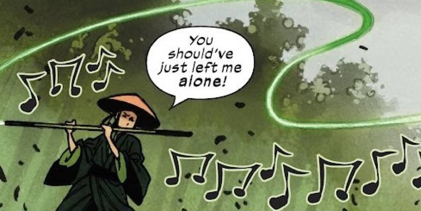 Zheng playing her flute and summoning tendrils