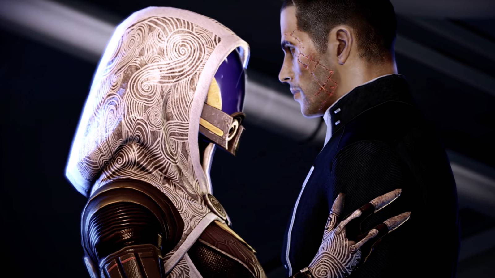 Mass Effect 2 Tali and Renegade Male Shepard