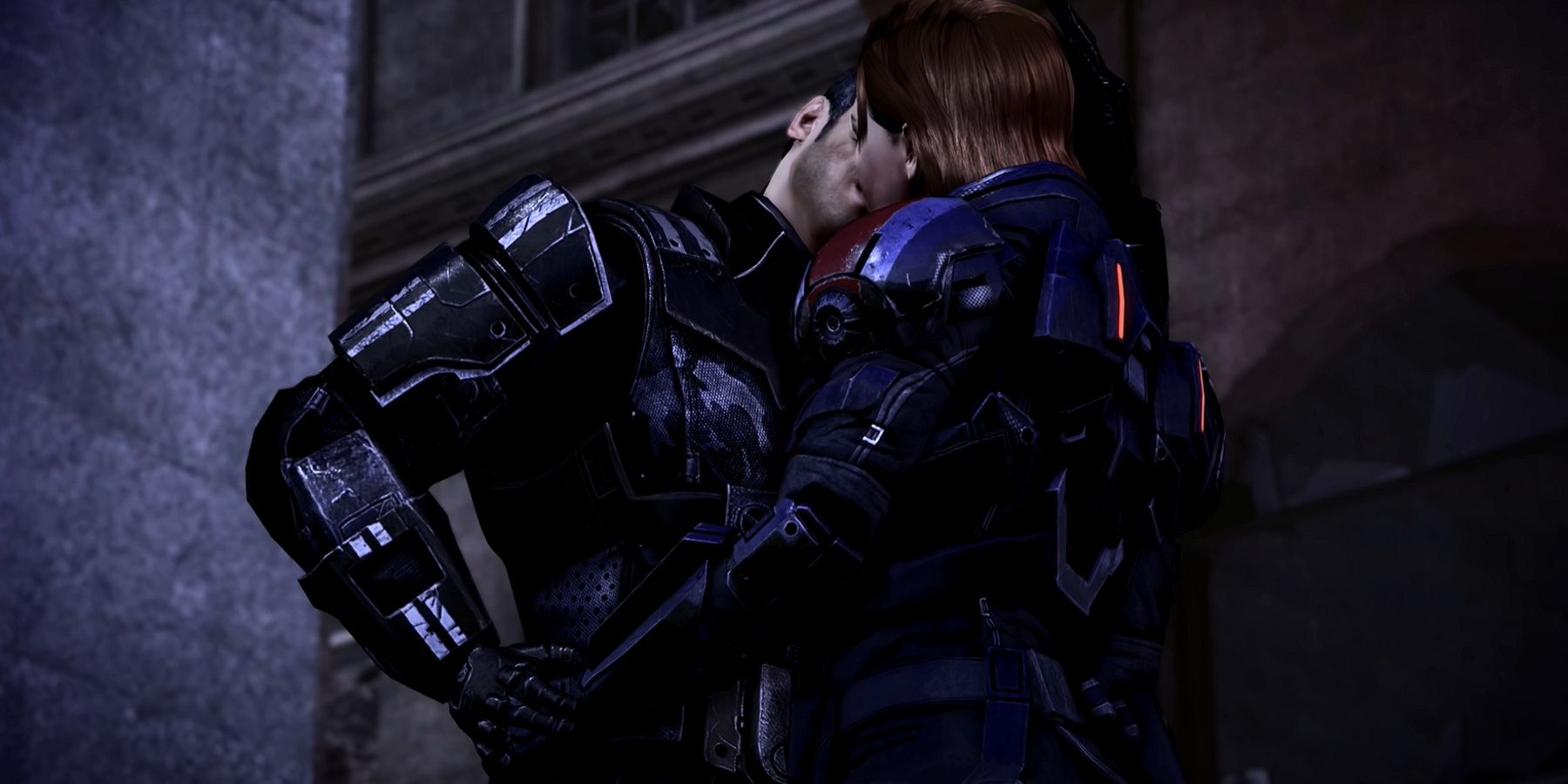 Mass Effect 3 Kaidan and female Shepard kissing before the final push