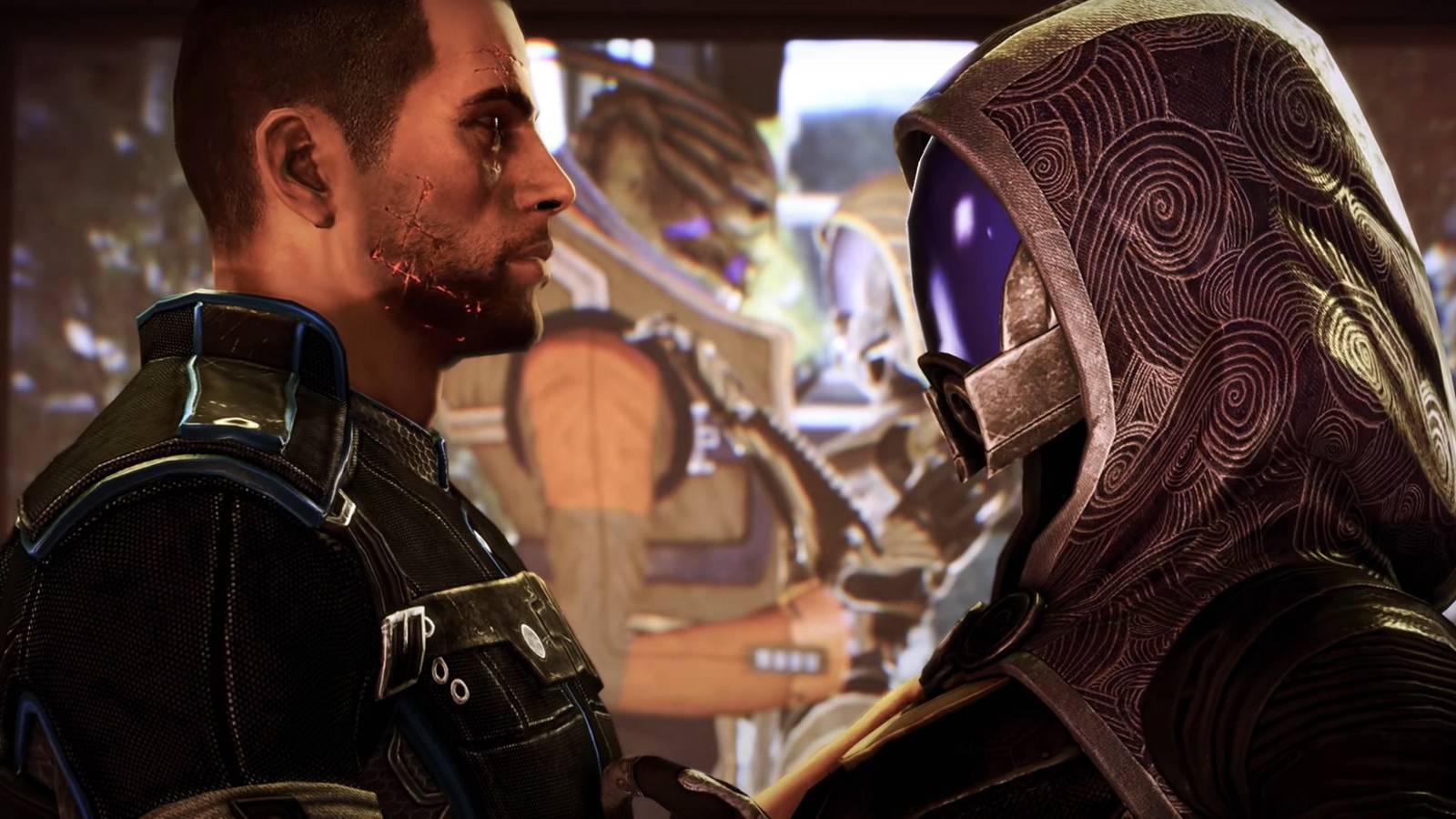 Renegade Male Shepard and Tali in Citadel DLC for Mass Effect 3