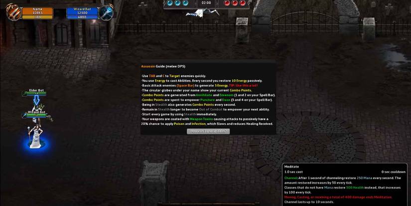 Meditate information on bottom right of the screen in Arena of Kings