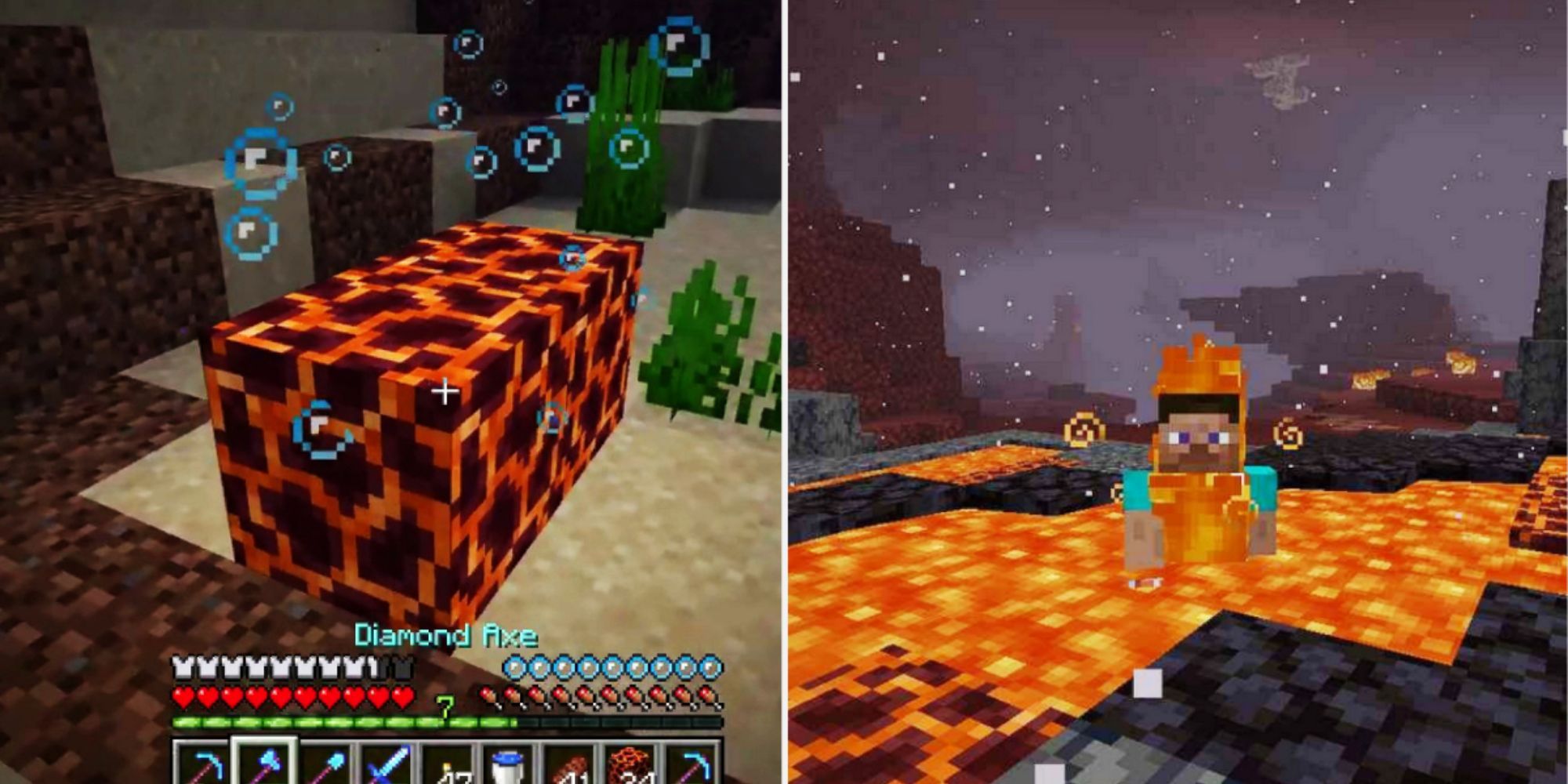 Minecraft Magma Blocks Underwater And Player In Lava With Fire Resistance Potion (1)