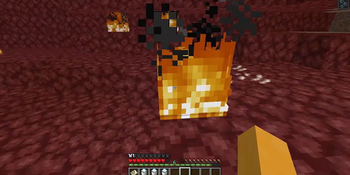 Minecraft snow on fire in Nether cobblestone with fire block