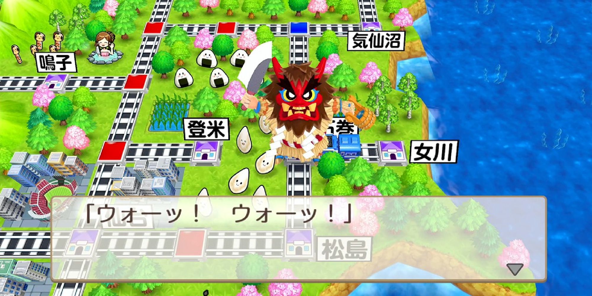 A demon raging on the playing board in Momotaro Dentetsu