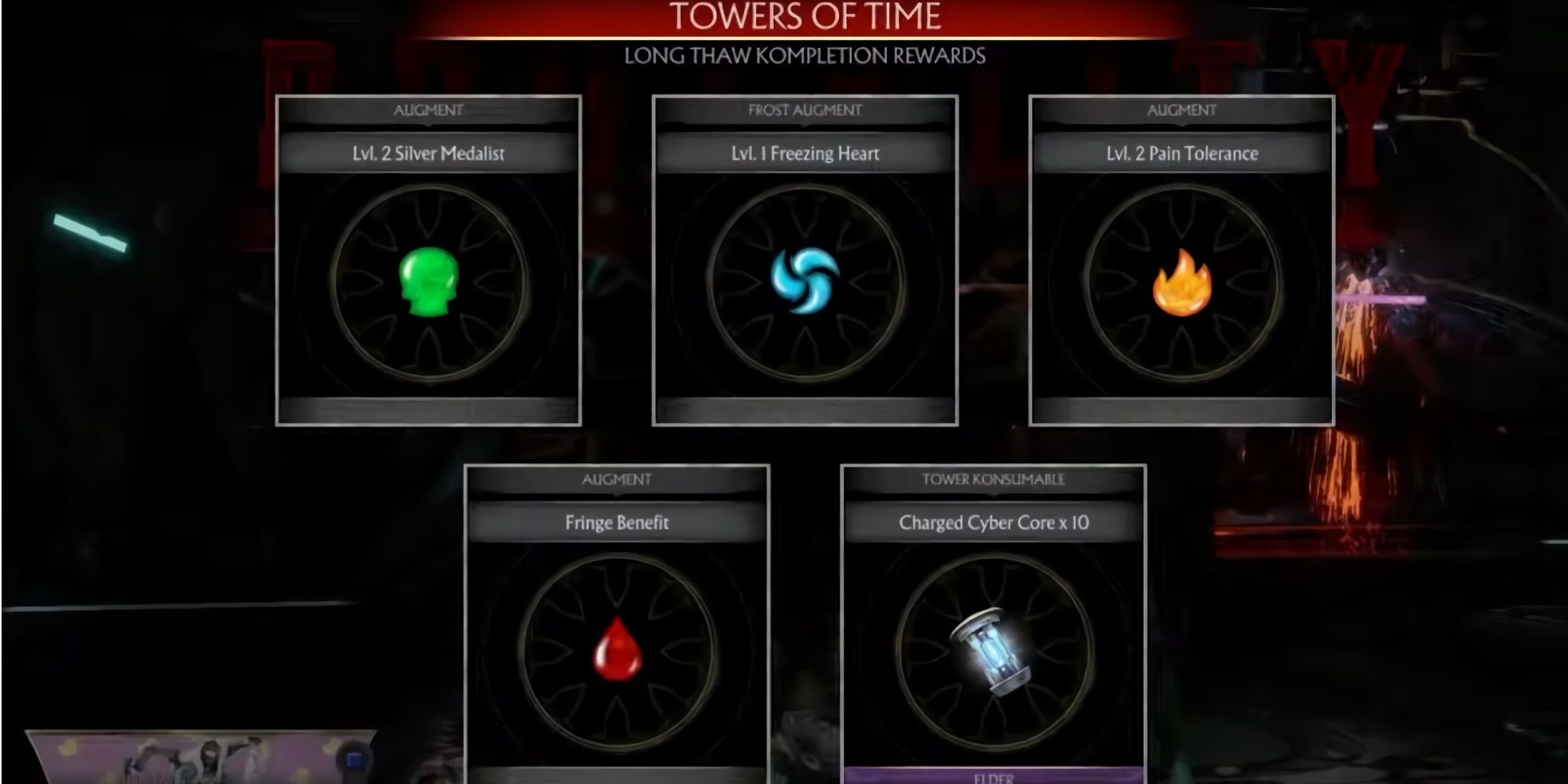 Mortal Kombat 11 - An image of five Augments being rewarded.