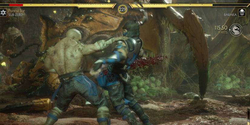 Mortal Kombat 11 - An image of a battle with Sub-Zero against Baraka.