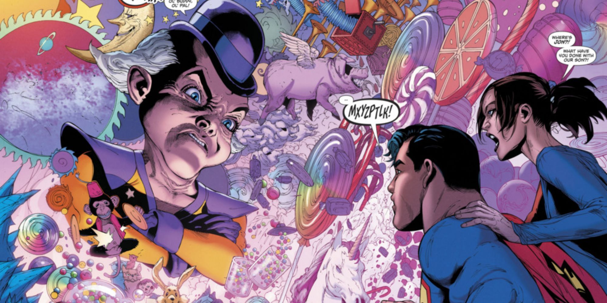 Мистер Мксизптлк из DC Comics нависает над Суперменом